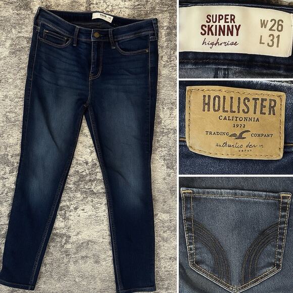 Hollister Super Skinny High Rise Jeans Women’s Size 3R W26 L31 Dark Wash Denim - Picture 1 of 8